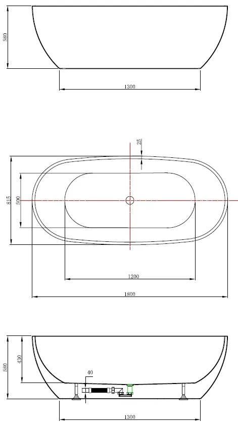 Aqualine Douro vrijstaande badkuip 180x80cm glans wit