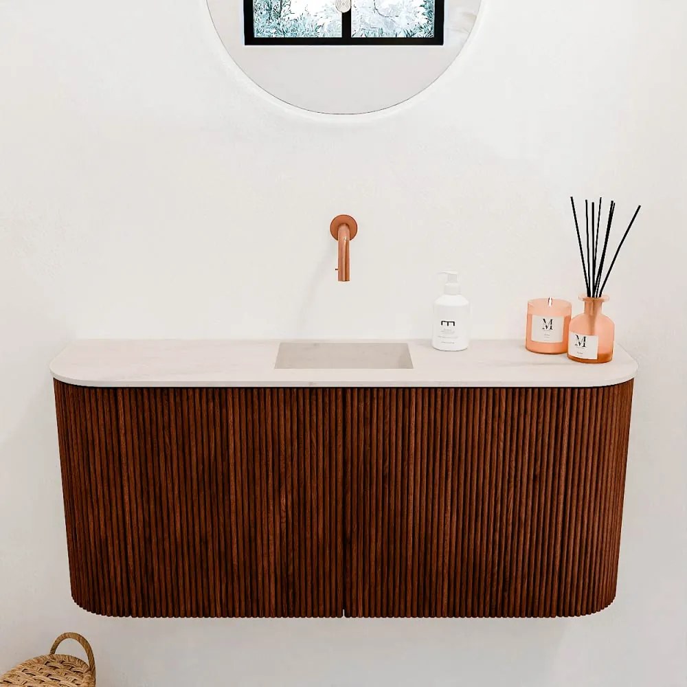 Mondiaz Joya DLux 95cm toiletmeubel ronding links/rechts ruby met wastafel faye midden zonder kraangat meli