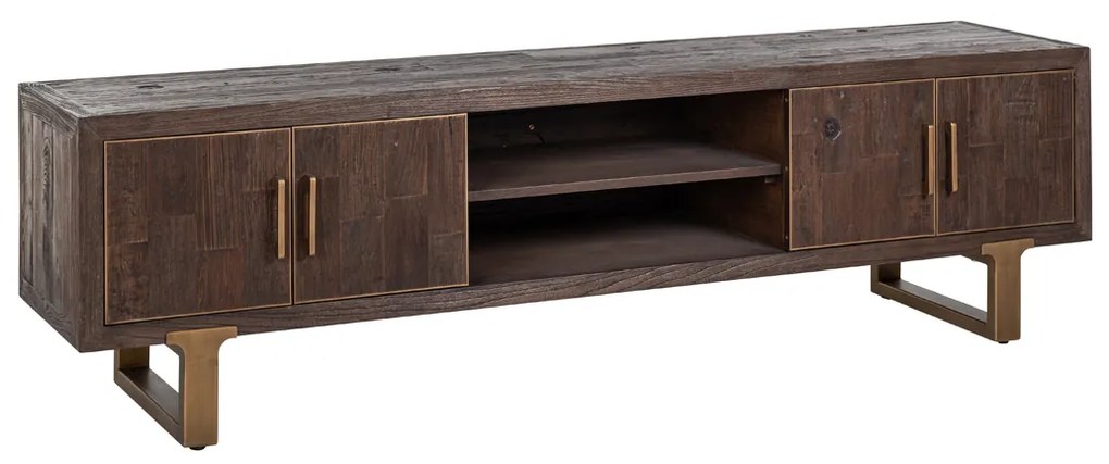 Richmond Interiors Cromford Mill Tv-meubel Donker Hout Brushed Gold - 200x45x56cm.