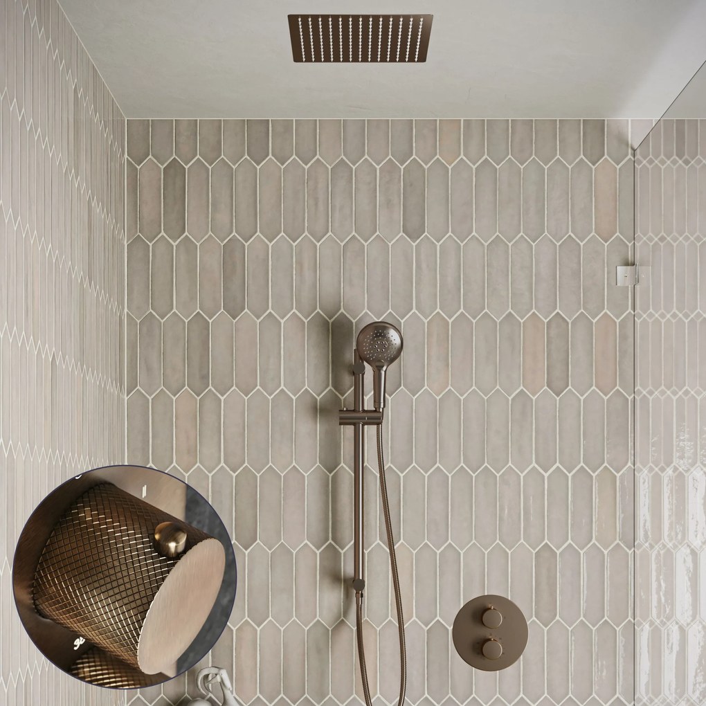 Saniclear Cube Curved inbouw regendouche rond met inbouw douchekop 30x30cm, glijstang en 2 standen handdouche verouderd messing
