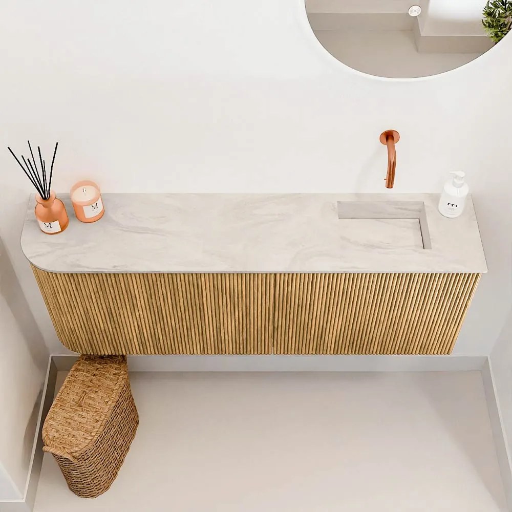 Mondiaz Joya DLux 110cm toiletmeubel ronding links oak met wastafel faye rechts zonder kraangat ostra