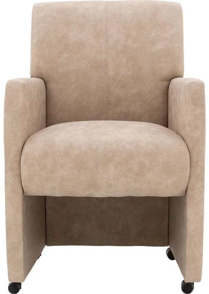 Goossens Eetkamerstoel Alex beige microvezel met armleuning en met wielen, stijlvol landelijk