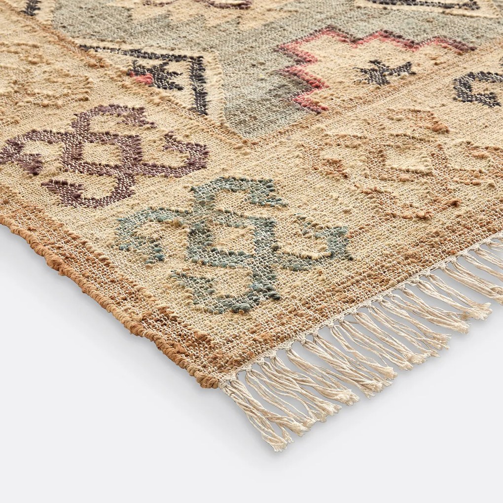 Kilim vloerkleed in jute en katoen met used effect, Kaliny