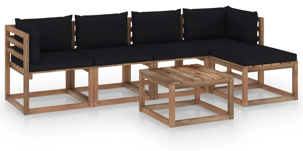 vidaXL 6-delige Loungeset met zwarte kussens