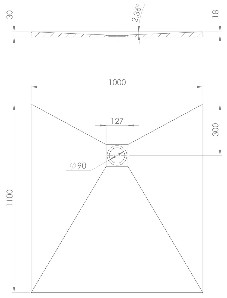 Polysan Treneca douchebak 110x100cm grijs mat