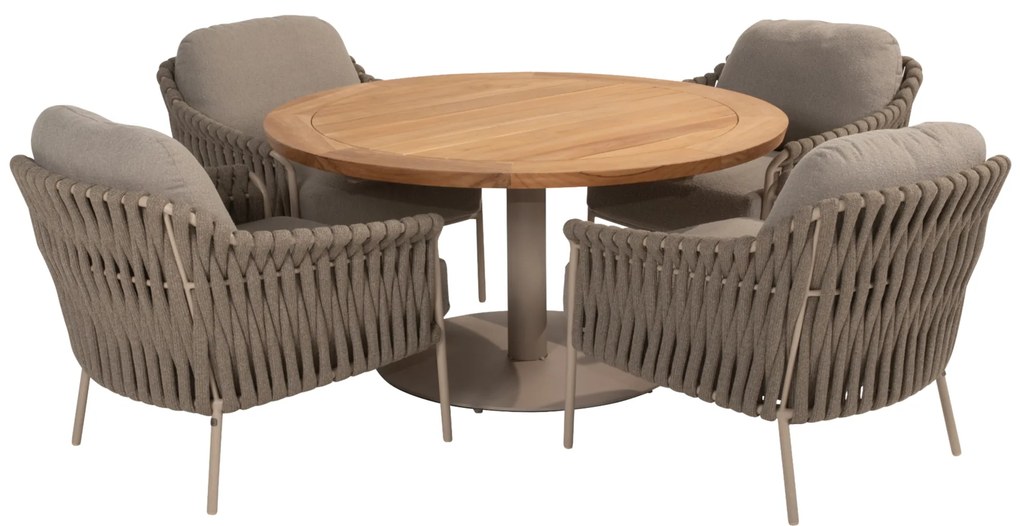 Saba Comino low dining set 130 cm rond 5 delig teak latte 4 Seasons Outdoor