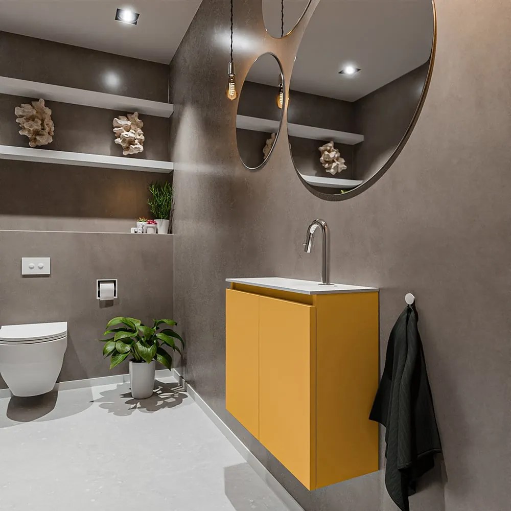 Mondiaz Ture 60cm toiletmeubel ocher met wastafel talc midden 1 kraangat