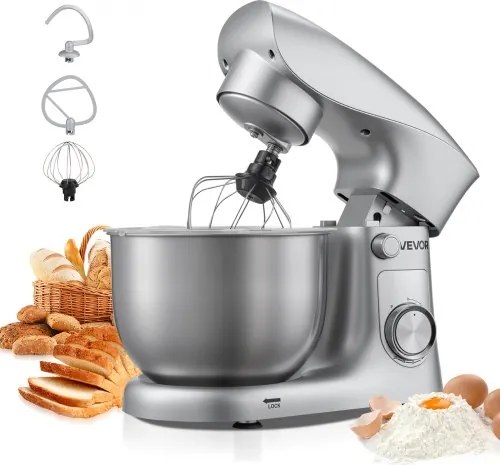 VEVOR Staande Mixer/Keukenmachine voor Bakken, 1500W Deegmixer met Roestvrijstalen Kom (4,2L) &amp; Deeghaak &amp; Klopper &amp; Garde, 10 Snelheden Kantelbare Mixer