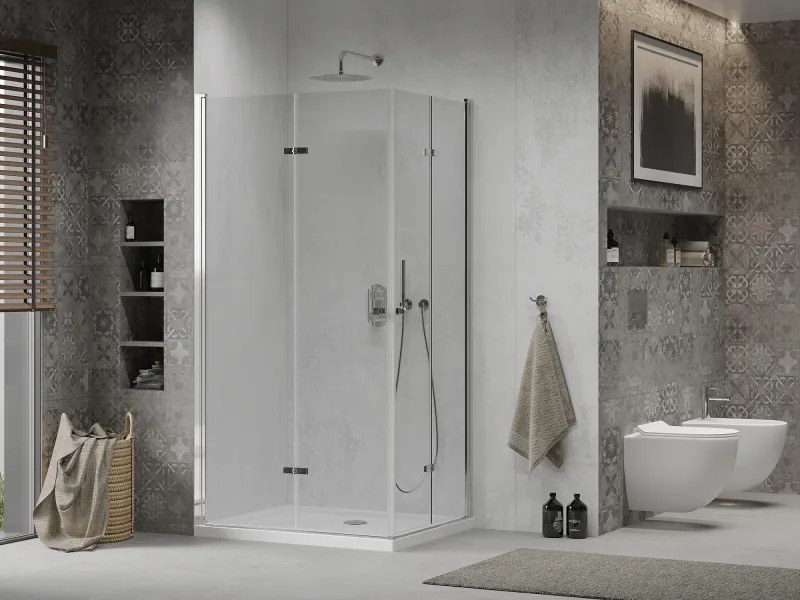 Mexen Lima Duo inklapbare douchecabine 80 x 70 cm, transparant, chroom + Flat douchebak - 856-080-070-01-02-4010