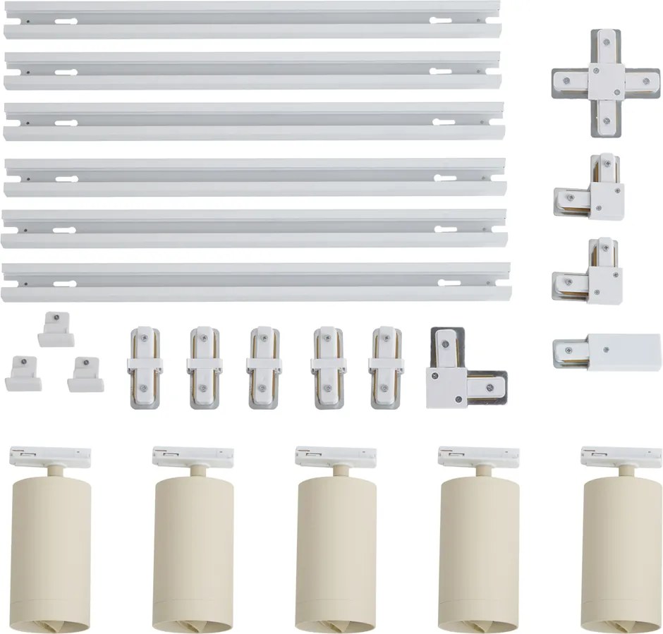 Modern railsysteem met 5 spots wit met beige 1-fase GU10 70mm - Iconic Jeana Luxe