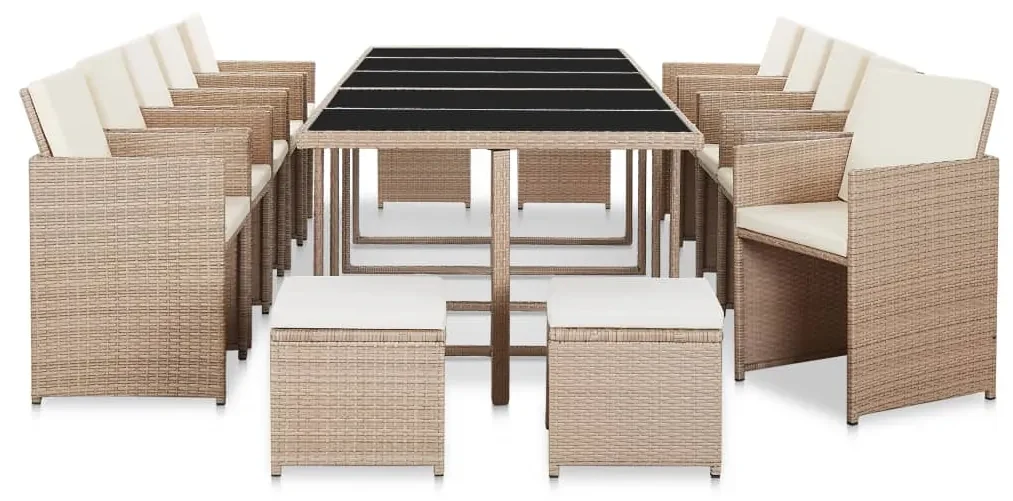 vidaXL 15-delige Tuinset met kussens poly rattan beige