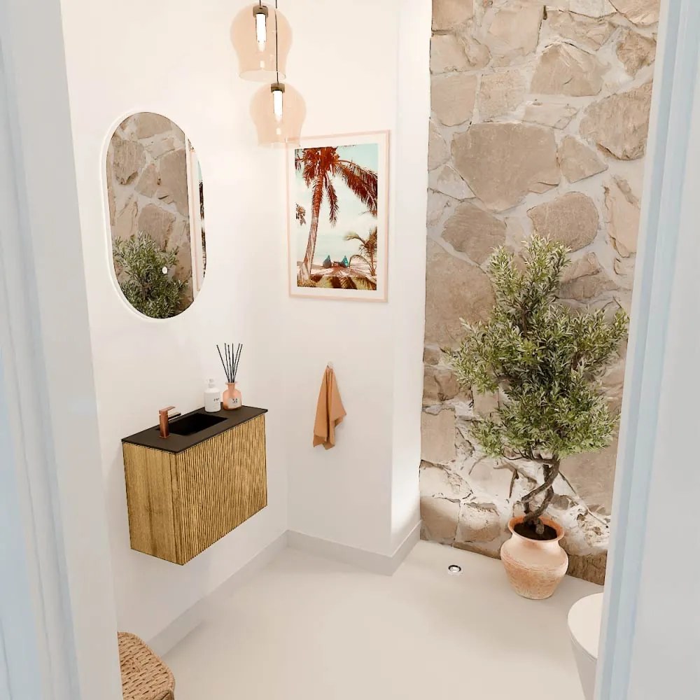 Mondiaz Joya 50cm toiletmeubel oak met wastafel faye links 1 kraangat urban