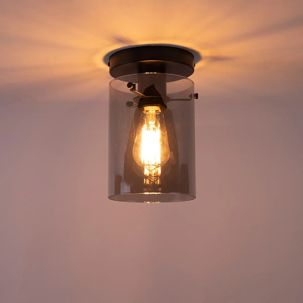 Design plafondlamp zwart met smoke glas - Dome