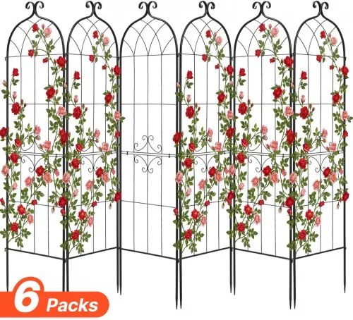 VEVOR Klimrek, 180x52,5 cm, 6-delige set, Metalen klimrek met gepoedercoat oppervlak en vergrendelingsmechanisme, klimsteun, tuinrek, plantensteun voor bloemen, groenten en rozen