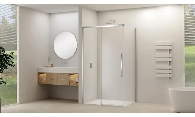Van Rijn Products ST09 Schuifdeur tbv hoekcabine - 180x200cm - helder glas - soft-close - RVS Geborsteld ST09350180HEBN