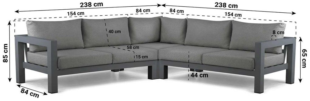 Hoek loungeset 5 personen Aluminium Grijs Lifestyle Garden Furniture Luca