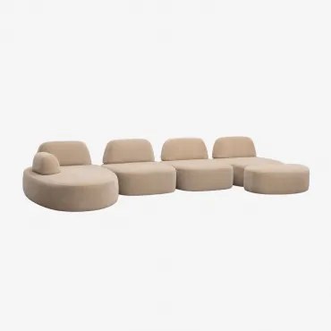 Modulaire Linker Chaise Longue Bank Van 4 Delen En Gestoffeerde Poef Giorgia Chenille Licht Zandbruin - Sklum