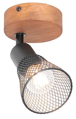 Industriële spot zwart met hout - Kristina
