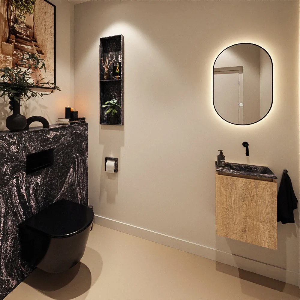 Mondiaz Ture DLux toiletmeubel 40cm washed oak met wastafel lava rechts zonder kraangat