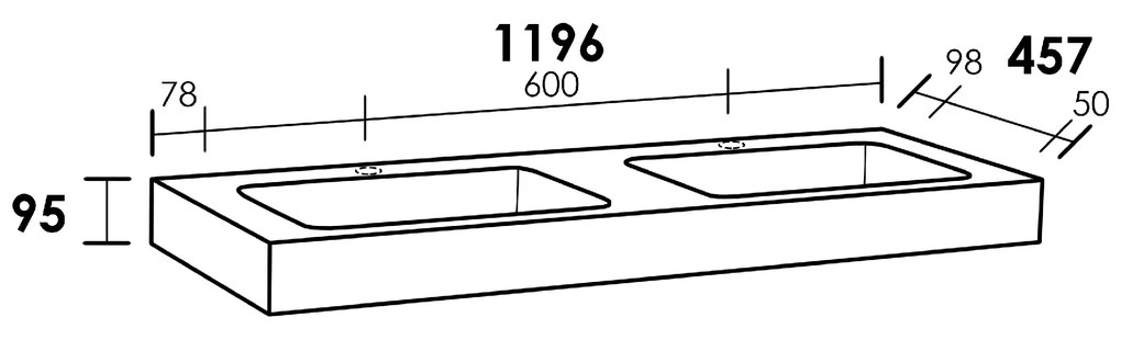 Sanituba Black Spirit dubbele wastafel basalt met twee kraangaten 120cm