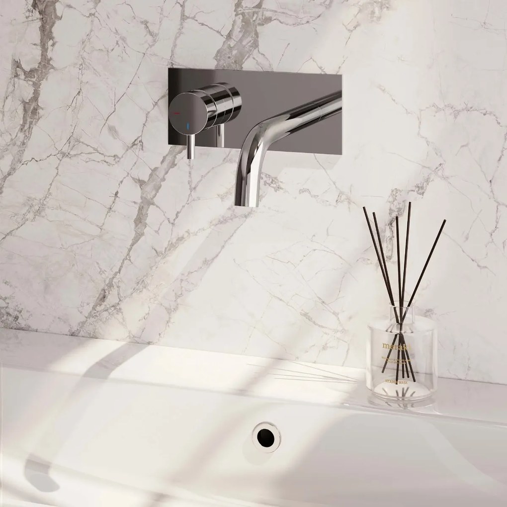 Brauer Chrome Edition ColdStart wastafelkraan inbouw gebogen uitloop met achterplaat model B2 chroom
