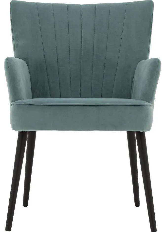 Goossens Eetkamerstoel Rob groen velvet stof met armleuning, urban industrieel