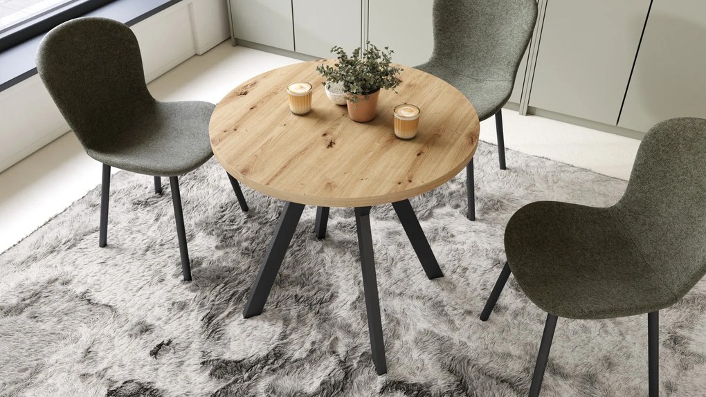 ALMO 80 Eiken Artisan / zwarte poten – ronde tafel met Y-poten, loft/industrieel voor keuken, woonkamer en eetkamer