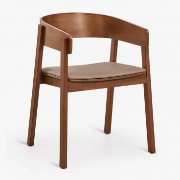 Set Van 4 Eettafelstoelen Met Armleuningen Van Eikenhout Olsen Donker Hout & Kunstleren Bruin - Praliné - Sklum