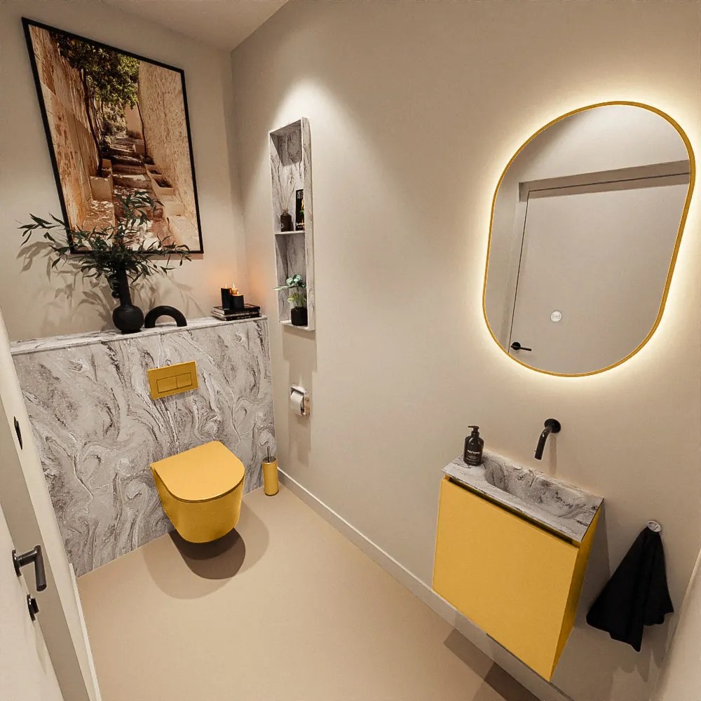 Mondiaz Ture DLux toiletmeubel 40cm ocher met wastafel glace rechts zonder kraangat