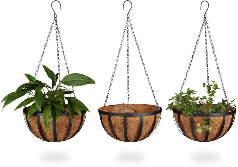 Hanging baskets 3-delige set met kokos inlegvel - hangmand - 30 cm