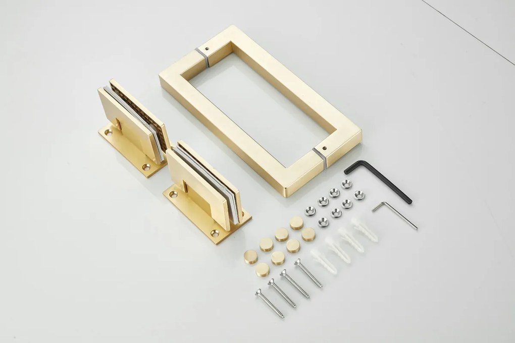 Saniclear Modern scharnieren + handvat voor douchedeur geborsteld messing - mat goud