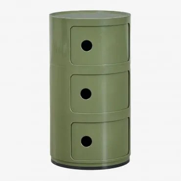 Set Van 2 Ronde Nachtkastjes Ø30 Cm Met Planken Babel Groen – Intens Olijf & 3 Lades - Sklum