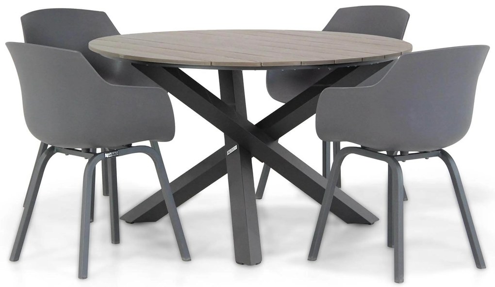 Tuinset Ronde Tuintafel 4 personen 125 cm Kunststof Grijs Lifestyle Garden Furniture Salina/Ancona