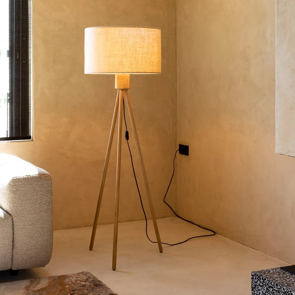 Zuiver Fan Bamboo Houten Driepoot Vloerlamp