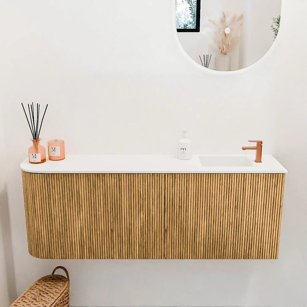 Mondiaz Joya 110cm toiletmeubel ronding links oak met wastafel faye rechts 1 kraangat talc