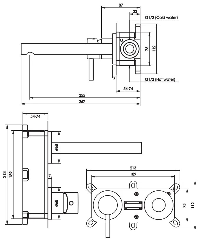 Brauer Copper Edition ColdStart wastafelkraan inbouw rechte uitloop en rozetten model D2 koper geborsteld PVD