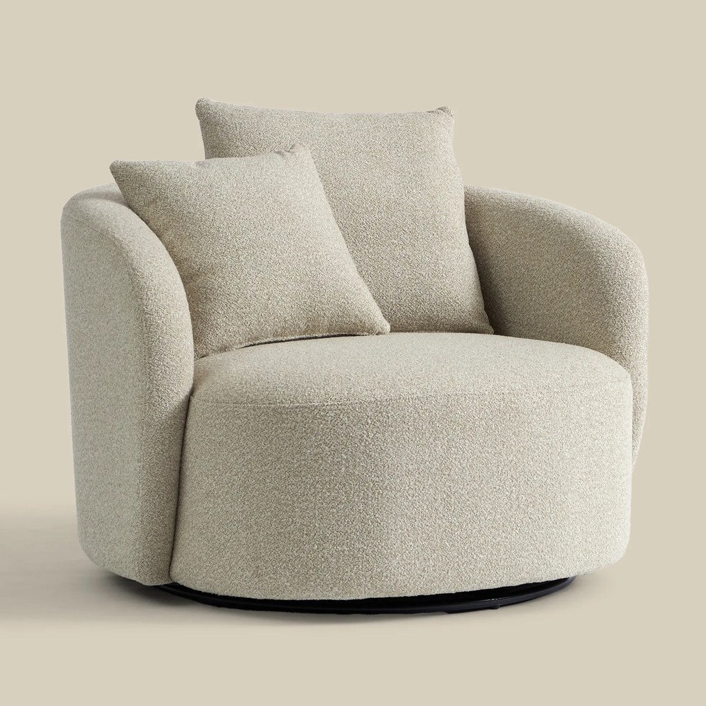Grote Fauteuil Rond Met Kussens Beige