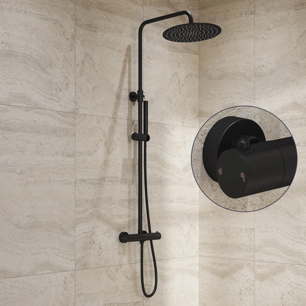 Saniclear Nero Curved opbouw regendouche mat zwart met 30cm hoofddouche