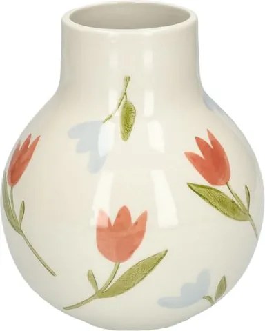 Vaas, steengoed, handbeschilderd, krokussen en tulpen,Ø14 x 16.5 cm