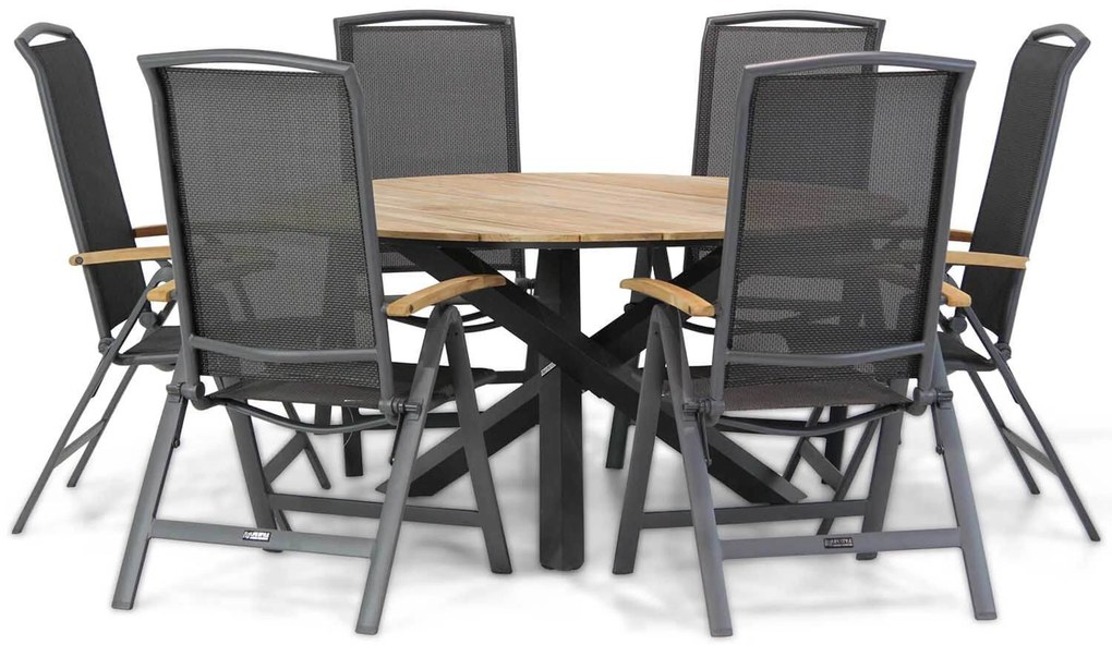 Tuinset Ronde Tuintafel 6 personen 150 cm Aluminium/Textileen /Aluminium/textileen Grijs  Lifestyle Garden Furniture Rosello/Fabriano