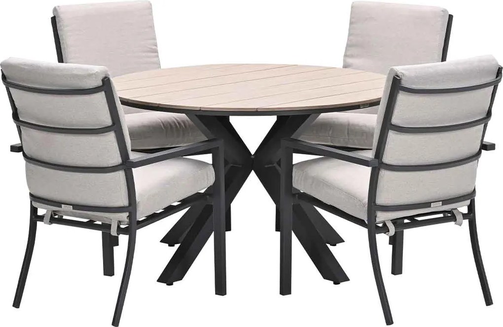 Garden Impressions Senja tuinset 5-delig desert sand - Tulli tuintafel Ø122x75 cm - light teak vironwood