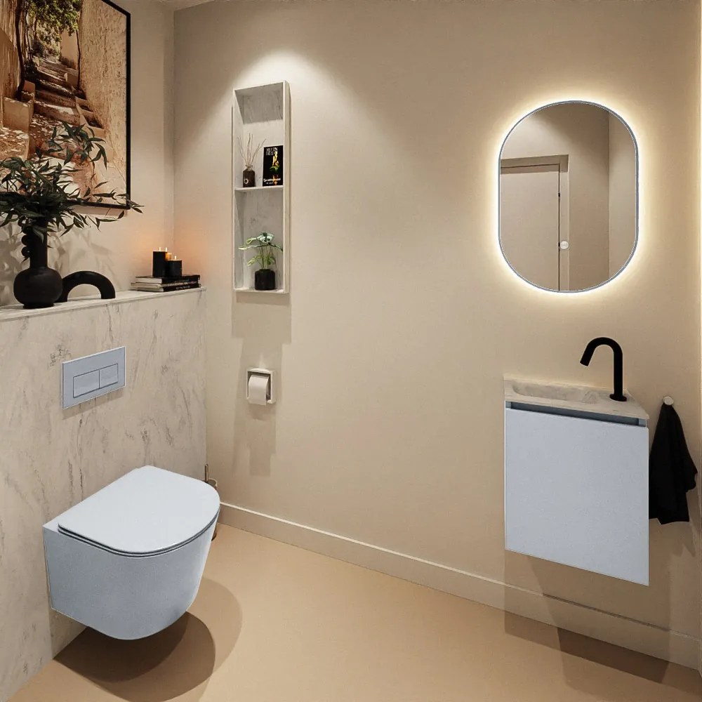 Mondiaz Ture DLux toiletmeubel 40cm clay met wastafel opalo links met kraangat