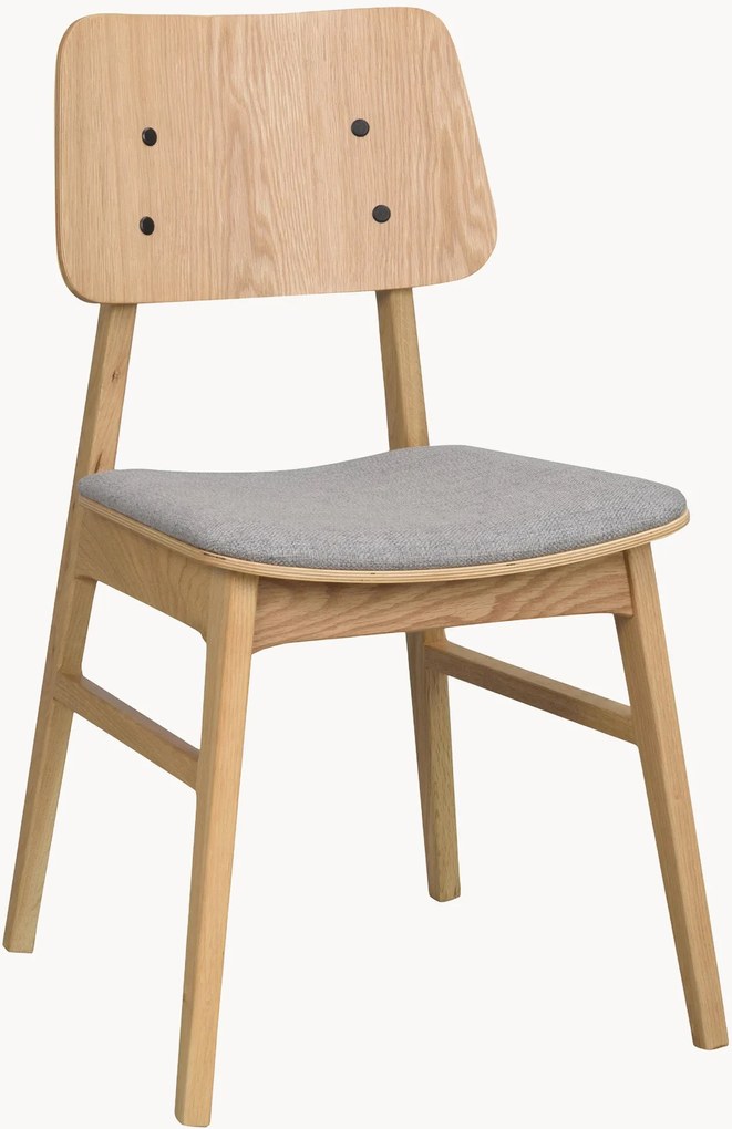 Eetkamerstoelen Nagano van eikenhout met gestoffeerde zitvlak, 2 stuks