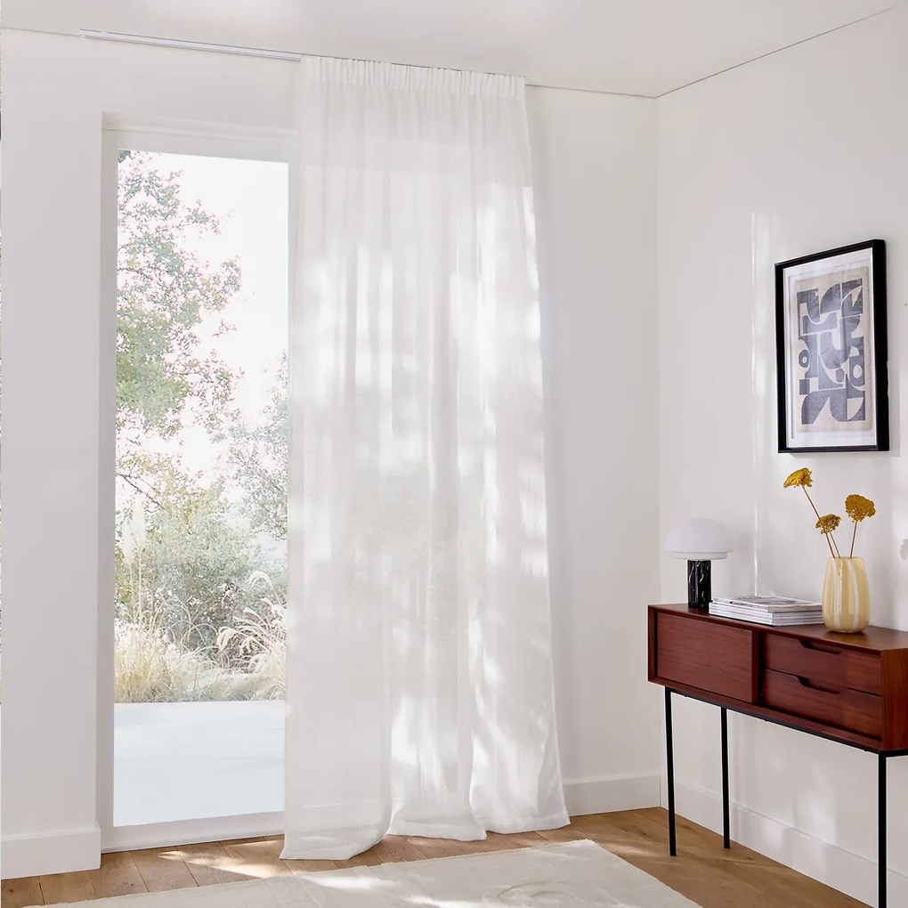 Linnen glasgordijn met gerimpelde bies en golf, ONEGA