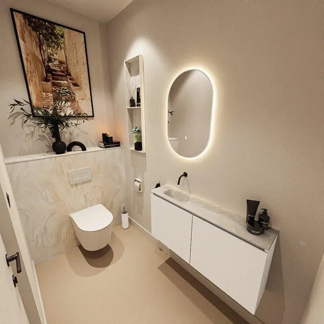 MONDIAZ TURE-DLUX 100cm toiletmeubel Talc. EDEN wastafel Ostra positie links. Zonder kraangat. TUREDX100TALL0OST