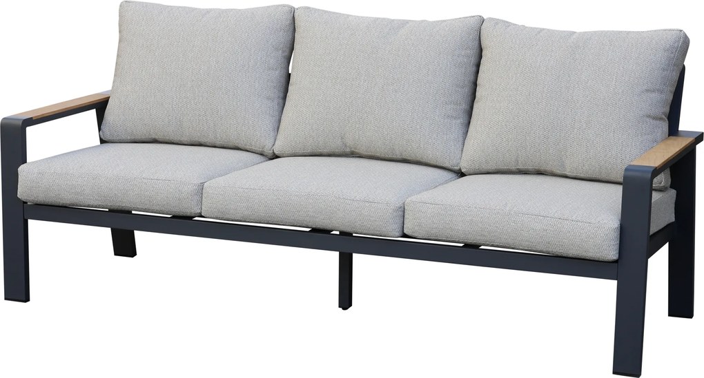 Lola 3-zitsbank aluminium antraciet soft grey kussens