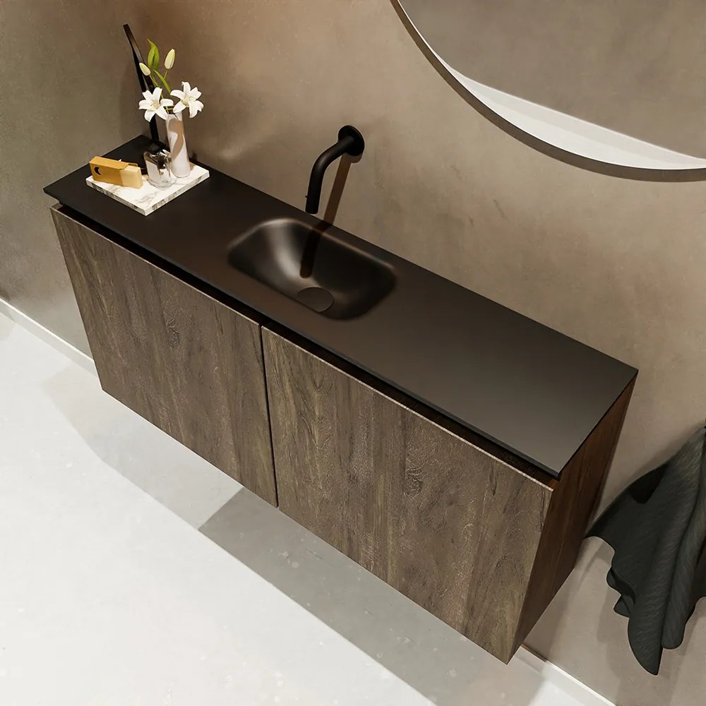 Mondiaz Ture 100cm toiletmeubel dark brown met wastafel urban midden geen kraangat