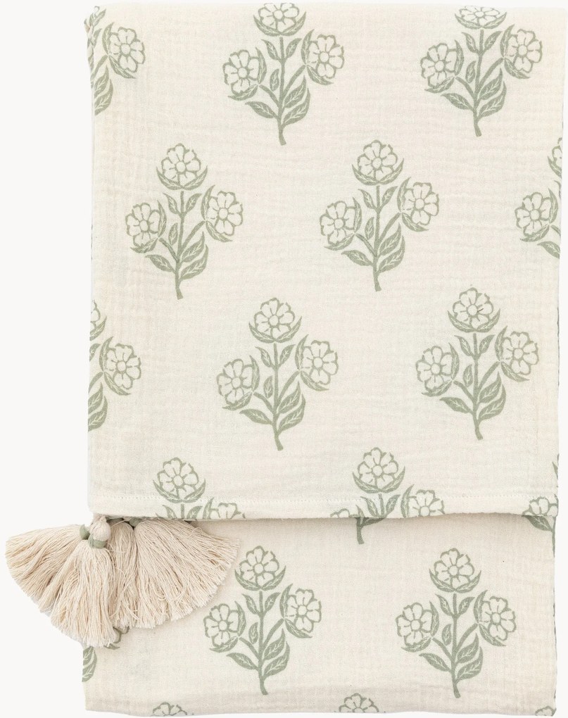 Katoenen plaid Hepple met bloemenmotief