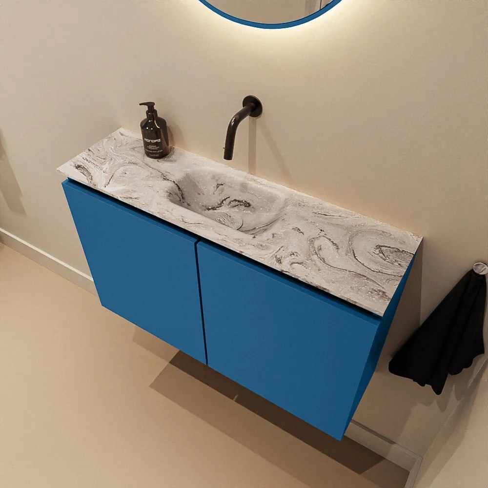 Mondiaz Ture DLux toiletmeubel 80cm jeans met wastafel glace midden zonder kraangat