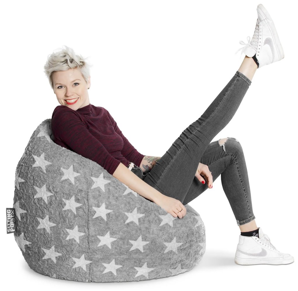 Kinder Zitzak BeanBag Fluffy Stars XL - Grijs